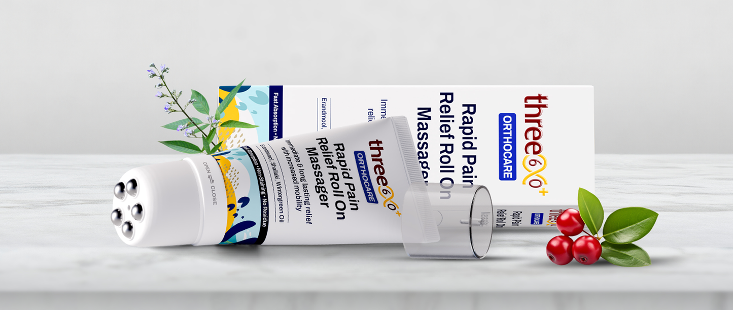Introducing three60+ Rapid Pain Relief Roll On Massager